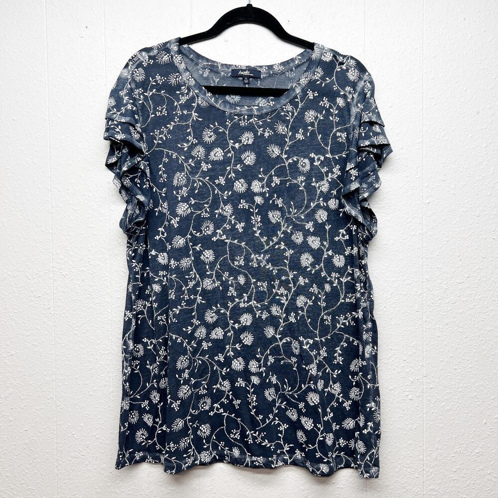 Angels Burnout Floral Top Womens 1X Flutter Ruffle Sleeve Dark Boho Breathable